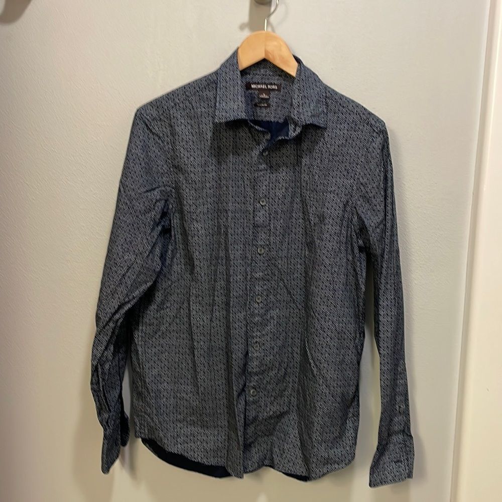 Michael Kors Mens navy blue and white polka dot relaxed fit button down shirt